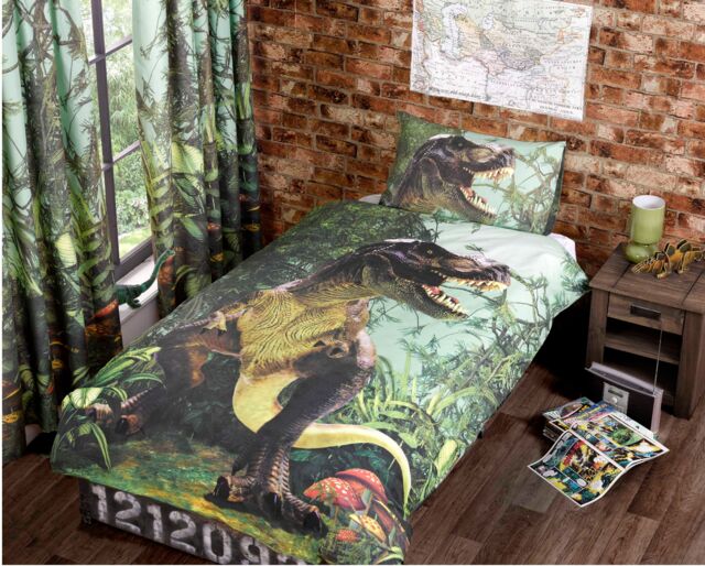 Rapport Home T Rex Polycotton Duvet Cover Set With Pillowcase in Dark Green - Size: Single - image 1