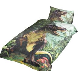 Rapport Home T Rex Polycotton Duvet Cover Set With Pillowcase in Dark Green - Size: Single - thumbnail 2