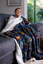 Deyongs Fox & Deer Navy Sherpa Fleece Low Energy Heated Throw 140x180cm - thumbnail 3