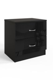 FWStyle Chilton 2 Drawer Bedside Table Chest Black Gloss (H) 46 (W) 45 (D) 40cm - thumbnail 2