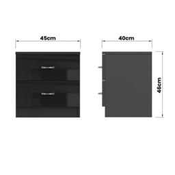 FWStyle Chilton 2 Drawer Bedside Table Chest Black Gloss (H) 46 (W) 45 (D) 40cm - thumbnail 6