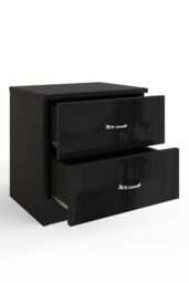 FWStyle Chilton 2 Drawer Bedside Table Chest Black Gloss (H) 46 (W) 45 (D) 40cm - thumbnail 3