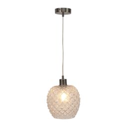 First Choice Lighting Baine - Clear Textured Glass with Satin Nickel Pendant Fitting - thumbnail 2