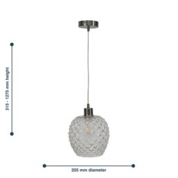 First Choice Lighting Baine - Clear Textured Glass with Satin Nickel Pendant Fitting - thumbnail 8