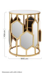 Orsina Luxe Side Table With Hexagonal Mirror, Modern Design Gold Finish Bedside Table, Round Table With Glass Top - thumbnail 5