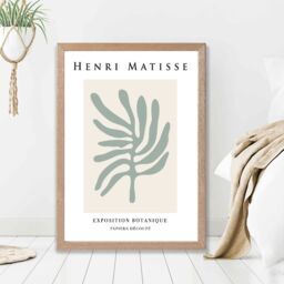 ARTZE Matisse Leaf Sage Green & Beige Exhibition Framed Print SIZE: A3 with Oak Frame in Pale Green - Size: A4 - thumbnail 2