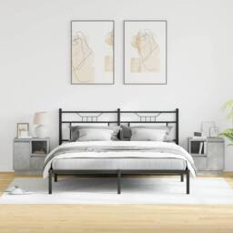 Berkfield Home Modern Bedside Cabinets with LED 2 pcs Concrete Grey 50x34.5x50 cm - thumbnail 4