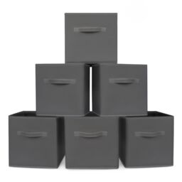 LIVIVO Foldable Storage Cube Boxes - Set of 6 in Grey - thumbnail 1