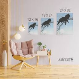 "Artery8 Two Crows On A Tree Branch Canvas Wall Art Print Ohara Koson in Blue - Size: W18"" x H24""" - thumbnail 4
