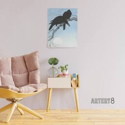 "Artery8 Two Crows On A Tree Branch Canvas Wall Art Print Ohara Koson in Blue - Size: W18"" x H24""" - thumbnail 3
