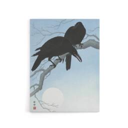 "Artery8 Two Crows On A Tree Branch Canvas Wall Art Print Ohara Koson in Blue - Size: W18"" x H24""" - thumbnail 1