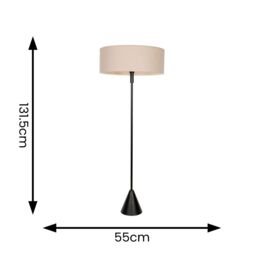 ValueLights Mitch Natural Linen Squat Lamp Shade Wooden Triangle Floor Lamp with LED Bulb in Black - thumbnail 5