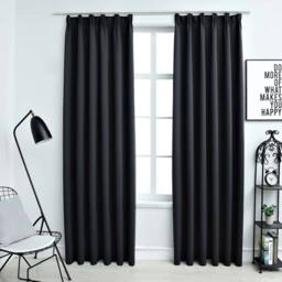 Berkfield Home Elegant Blackout Curtains with Hooks 2 pcs Black 140x175 cm - thumbnail 2
