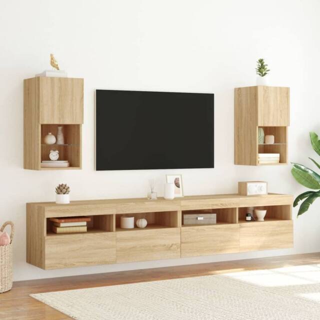 Berkfield Home TV Cabinets with LED Lights 2 pcs Sonoma Oak 30.5x30x60 cm in Light Oak - image 1
