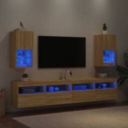 Berkfield Home TV Cabinets with LED Lights 2 pcs Sonoma Oak 30.5x30x60 cm in Light Oak - thumbnail 4
