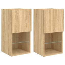 Berkfield Home TV Cabinets with LED Lights 2 pcs Sonoma Oak 30.5x30x60 cm in Light Oak - thumbnail 3