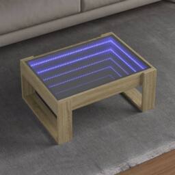 Berkfield Home Coffee Table with Infinity LED Sonoma Oak 70x53x30 cm in Natural - Size: 70 x 53 x 30 cm - thumbnail 2