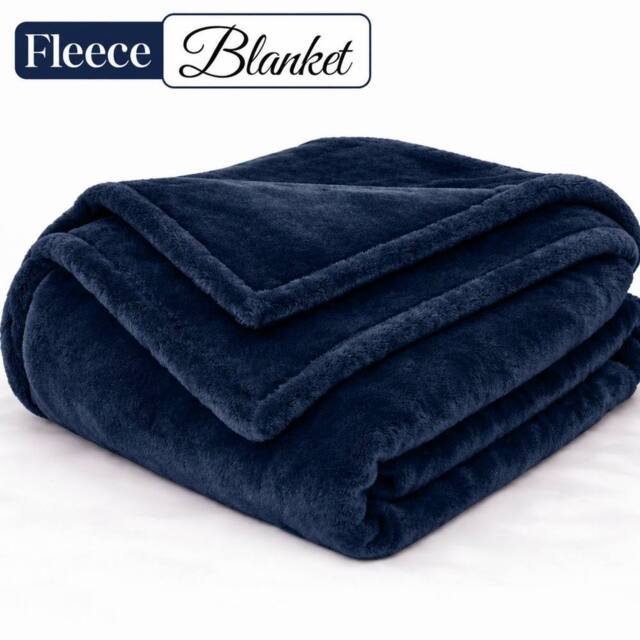 Pamposh Extra Large Flannel Fleece Blankets Reversible Cozy Bed & Sofa Throw in Navy - Size: Medium - image 1