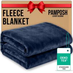 Pamposh Extra Large Flannel Fleece Blankets Reversible Cozy Bed & Sofa Throw in Navy - Size: Medium - thumbnail 2