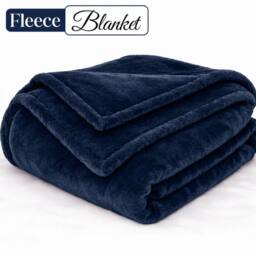 Pamposh Extra Large Flannel Fleece Blankets Reversible Cozy Bed & Sofa Throw in Navy - Size: Medium - thumbnail 1