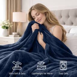 Pamposh Extra Large Flannel Fleece Blankets Reversible Cozy Bed & Sofa Throw in Navy - Size: Medium - thumbnail 4