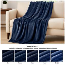 Pamposh Extra Large Flannel Fleece Blankets Reversible Cozy Bed & Sofa Throw in Navy - Size: Medium - thumbnail 9