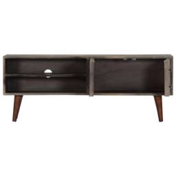 Berkfield Home TV Cabinet Grey 130x30x46 cm Solid Rough Mango Wood - Size: 130 x 30 x 46 cm - thumbnail 4