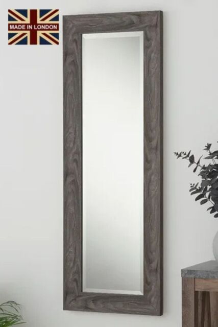 Yearn Mirrors Rustic Grey Wood Effect Scooped Framed Mirror 129.5x45.5cm in Pale Green - Size: 129.5x45.5 cm - image 1
