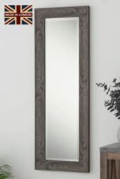 Yearn Mirrors Rustic Grey Wood Effect Scooped Framed Mirror 129.5x45.5cm in Pale Green - Size: 129.5x45.5 cm