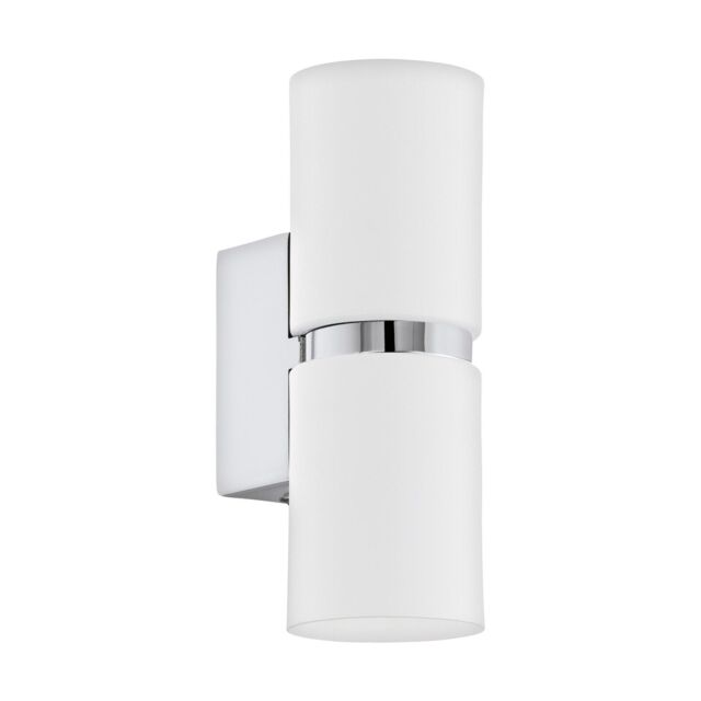Loops Wall Light 2 x White Shades Chrome Banding & Back Plate Bulb GU10 2x3.3W Incl - image 1