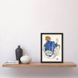 "Artery8 Seated Woman Back View Painting Vintage Framed Wall Art Print Schiele in Blue - Size: W12"" x H16""" - thumbnail 4