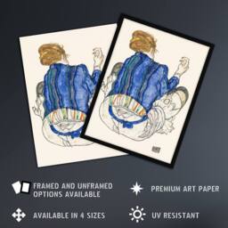 "Artery8 Seated Woman Back View Painting Vintage Framed Wall Art Print Schiele in Blue - Size: W12"" x H16""" - thumbnail 2