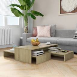 Berkfield Home Nesting Coffee Table Set Sonoma Oak 100x100x26.5 cm Engineered Wood in Light Brown - thumbnail 2