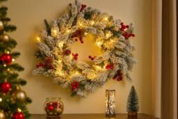 Marco Paul Pre-Lit Christmas Snow Flocked Wreath in White - thumbnail 5