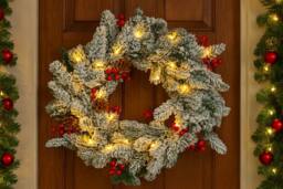 Marco Paul Pre-Lit Christmas Snow Flocked Wreath in White - thumbnail 1