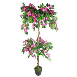 Leaf Artificial 140cm EXTRA LARGE Flowering Rhododendron Bush Tree in Dark Pink - thumbnail 1