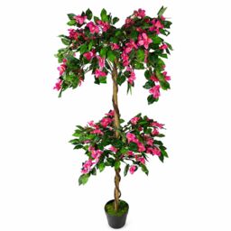 Leaf Artificial 140cm EXTRA LARGE Flowering Rhododendron Bush Tree in Dark Pink - thumbnail 3