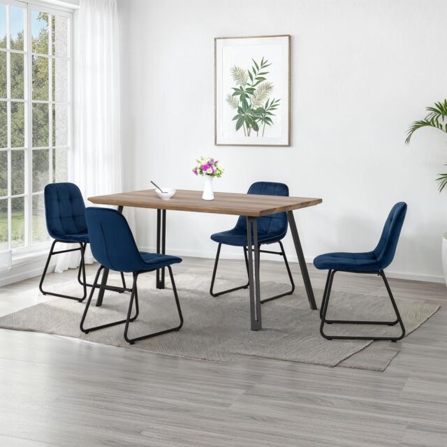 Seconique Quebec Straight Edge Dining Set with Lukas Chairs in Blue - image 1