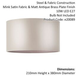 Loops 380mm Mink Satin Fabric Cylinder Lamp Shade - Rolled Edge - 10W E27 LED - thumbnail 2