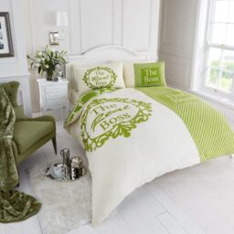 Smart Living Printed Polycotton The Real Boss Duvet Cover With Pillowcases in Green - Size: King - thumbnail 1