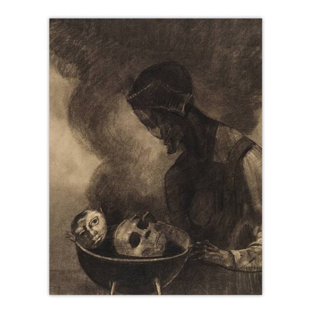 "Artery8 Cauldron of the Sorceress Redon Vintage Wall Art Print Poster in Grey - Size: W12"" x H16""" - image 1