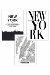 ARTZE Set of 3 NEW YORK Skyline Street Map City Prints Art Posters in Black - Size: W59 cm x H84 cm - thumbnail 1