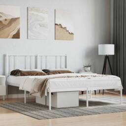 Berkfield Home Metal Bed Frame with Headboard White 120x200 cm - Size: Small Double - thumbnail 2