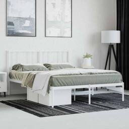 Berkfield Home Metal Bed Frame with Headboard White 120x200 cm - Size: Small Double - thumbnail 4