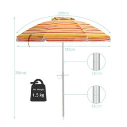 Costway 2M Patio Beach Umbrella Portable Sunshade Umbrella UPF 50+ with Sand Anchor in Natural - thumbnail 6