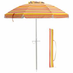 Costway 2M Patio Beach Umbrella Portable Sunshade Umbrella UPF 50+ with Sand Anchor in Natural - thumbnail 1