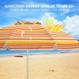 Costway 2M Patio Beach Umbrella Portable Sunshade Umbrella UPF 50+ with Sand Anchor in Natural - thumbnail 4