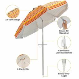 Costway 2M Patio Beach Umbrella Portable Sunshade Umbrella UPF 50+ with Sand Anchor in Natural - thumbnail 5