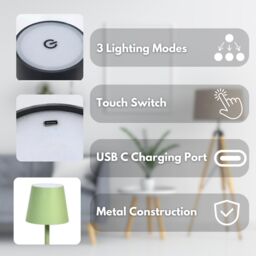 Marco Paul 33cm Sage Metal Rechargeable Table Lamp in Green - thumbnail 5
