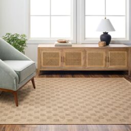 Livabliss Mirage-Cottage Tan Brown Checkboard Fringe Jute-Look In- & Outdoor Rug in Light Brown - Size: 200 cm x 275 cm - thumbnail 1